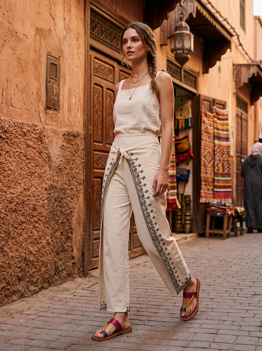 Ensemble lin marocain brodé
